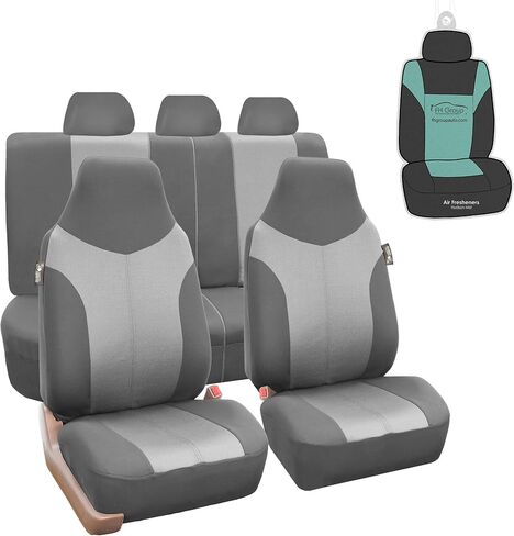 FH Group Car Seat Covers Airbag Compatible Full 1-Piece Front Seat Covers Set Supreme Twill Seat Cover Universal Fit Split Bench Rear Light Gray Car Seat Cover for SUV, Sedan Automotive Seat Covers in Saudi Arabia