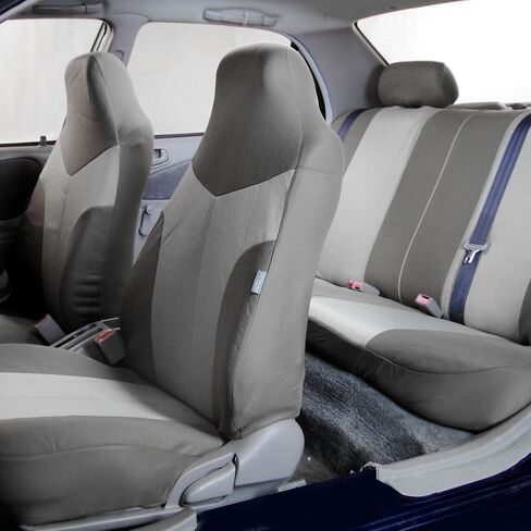 FH Group Car Seat Covers Airbag Compatible Full 1-Piece Front Seat Covers Set Supreme Twill Seat Cover Universal Fit Split Bench Rear Light Gray Car Seat Cover for SUV, Sedan Automotive Seat Covers in Saudi Arabia