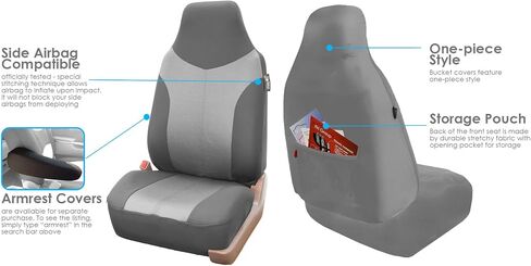 FH Group Car Seat Covers Airbag Compatible Full 1-Piece Front Seat Covers Set Supreme Twill Seat Cover Universal Fit Split Bench Rear Light Gray Car Seat Cover for SUV, Sedan Automotive Seat Covers in Saudi Arabia
