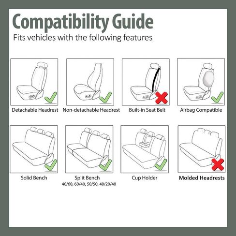FH Group Car Seat Covers Airbag Compatible Full 1-Piece Front Seat Covers Set Supreme Twill Seat Cover Universal Fit Split Bench Rear Light Gray Car Seat Cover for SUV, Sedan Automotive Seat Covers in Saudi Arabia