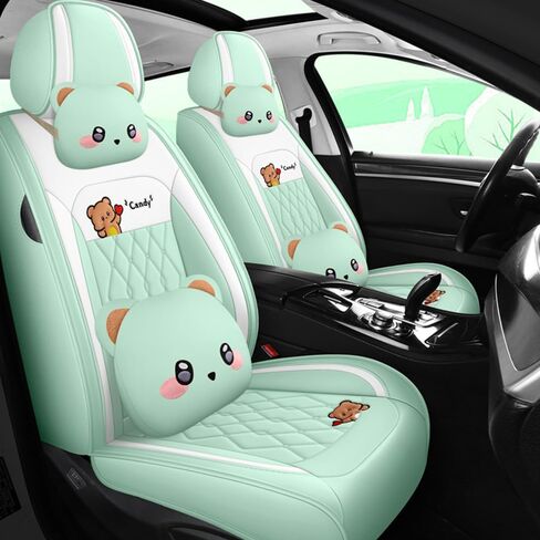 غطاء مقعد السيارة Cartoon Bear 5 مجموعة للنساء مع Pu Leather for Cars SuV Pick-up Truck Universal Set (Pink) in Kuwait