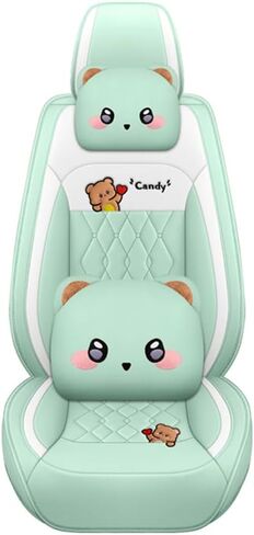 غطاء مقعد السيارة Cartoon Bear 5 مجموعة للنساء مع Pu Leather for Cars SuV Pick-up Truck Universal Set (Pink) in Kuwait