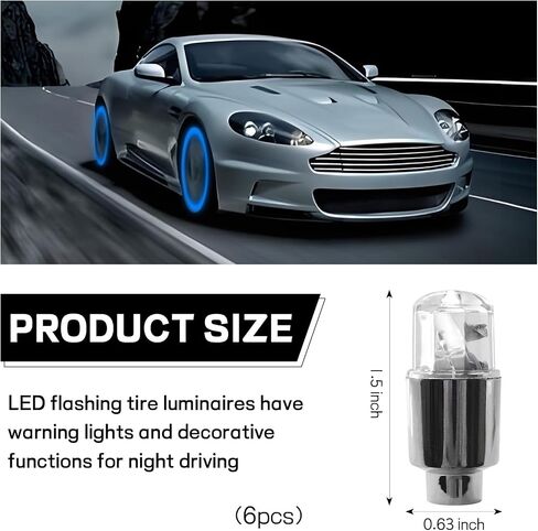 6PCS Car Tire Valve Light, Neon Spoke Flash LED Tire Valve Stem Cap Lights, Waterproof LED Wheel Lights Valve Stems Dust Cap, Tire Valve Caps Lamp for Auto Bike Motorcycle (Blue) in Saudi Arabia