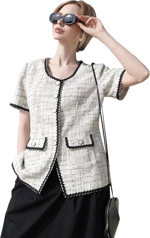 M.Infisavo Tweed Blazer Jackets for Women 2025 Spring Summer Summant Elegant Shorts Shorts Office الزي مع جديلة in Kuwait