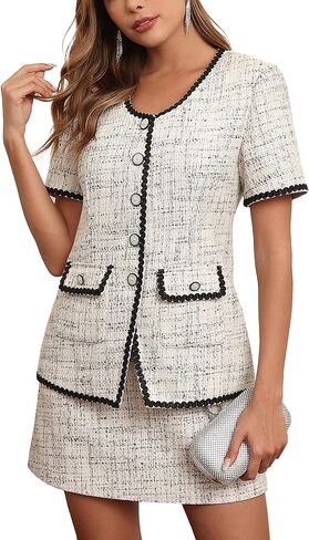 M.Infisavo Tweed Blazer Jackets for Women 2025 Spring Summer Summant Elegant Shorts Shorts Office الزي مع جديلة in Kuwait