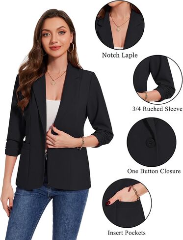 MINTLIMIT Womens Casual Blazers 3/4 Ruched Sleeve One Button Blazer Lapel Collar Business Office Suit Jacket with Pockets in Saudi Arabia