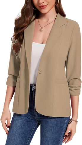 MINTLIMIT Womens Casual Blazers 3/4 Ruched Sleeve One Button Blazer Lapel Collar Business Office Suit Jacket with Pockets in Saudi Arabia