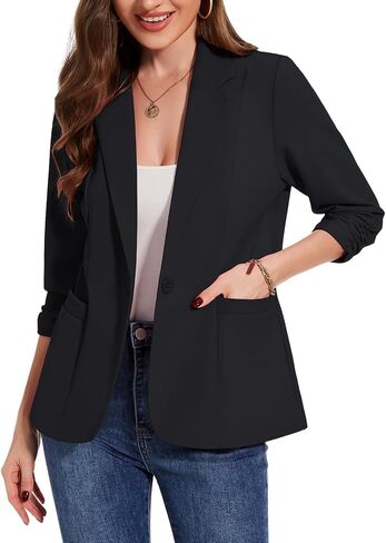 MINTLIMIT Womens Casual Blazers 3/4 Ruched Sleeve One Button Blazer Lapel Collar Business Office Suit Jacket with Pockets in Saudi Arabia