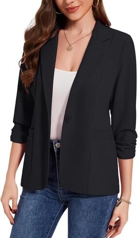 MINTLIMIT Womens Casual Blazers 3/4 Ruched Sleeve One Button Blazer Lapel Collar Business Office Suit Jacket with Pockets in Saudi Arabia