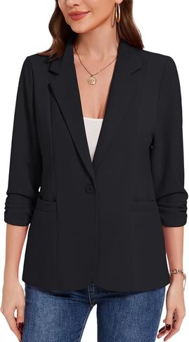MINTLIMIT Womens Casual Blazers 3/4 Ruched Sleeve One Button Blazer Lapel Collar Business Office Suit Jacket with Pockets in Saudi Arabia