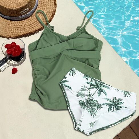 Girls Tankini Swimsuits Two Piece Bathing Suit Criss Cross Ruched Swimwear Set for Girls 9-16 Years in Saudi Arabia