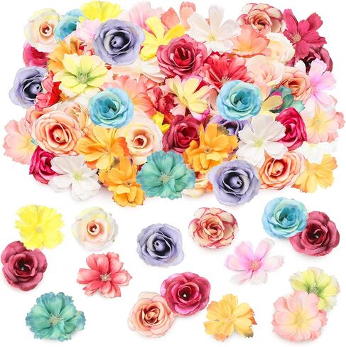 HANAIVE 80 PCS Faux Flower Heads Mini Mini Flower Heads Fake Poony Daisy Rose Plum Blossom Multicolor Small Daisy for DIY Home Wedding Crafts Decoration (Light Plange) in Saudi Arabia