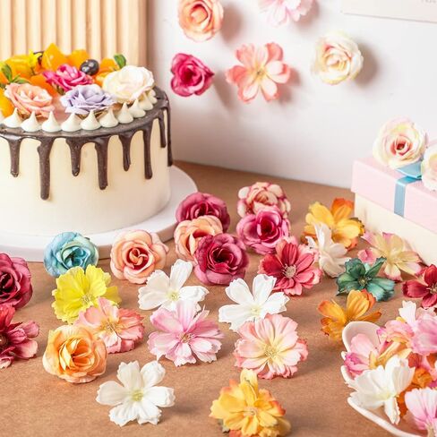 HANAIVE 80 PCS Faux Flower Heads Mini Mini Flower Heads Fake Poony Daisy Rose Plum Blossom Multicolor Small Daisy for DIY Home Wedding Crafts Decoration (Light Plange) in Saudi Arabia