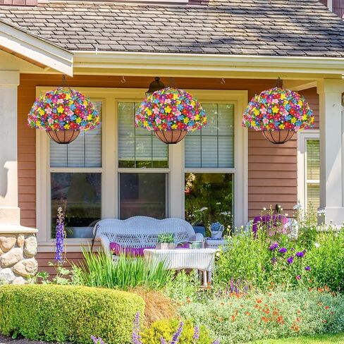 Artificial Hanging Plants Flowers with Basket for Spring Summer Outdoor Decoration, Fake Flowers UV Resistant with Hanging Planter for Front Porch Patio Garden Yard Home Decor, Multicolor in Saudi Arabia