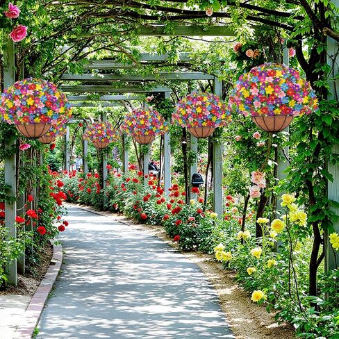 Artificial Hanging Plants Flowers with Basket for Spring Summer Outdoor Decoration, Fake Flowers UV Resistant with Hanging Planter for Front Porch Patio Garden Yard Home Decor, Multicolor in Saudi Arabia
