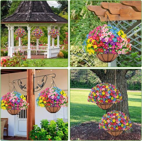 Artificial Hanging Plants Flowers with Basket for Spring Summer Outdoor Decoration, Fake Flowers UV Resistant with Hanging Planter for Front Porch Patio Garden Yard Home Decor, Multicolor in Saudi Arabia