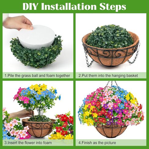 Artificial Hanging Plants Flowers with Basket for Spring Summer Outdoor Decoration, Fake Flowers UV Resistant with Hanging Planter for Front Porch Patio Garden Yard Home Decor, Multicolor in Saudi Arabia