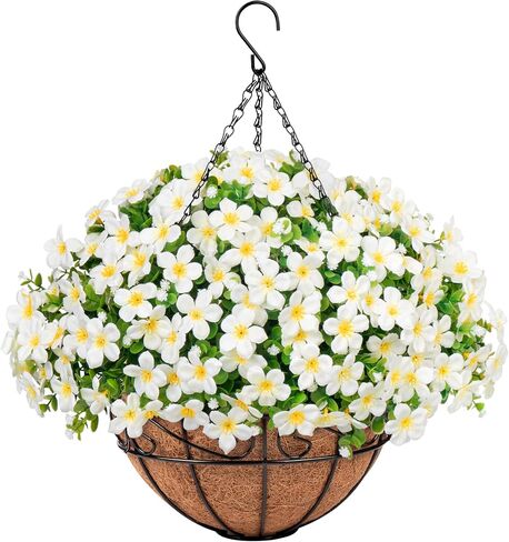 Artificial Hanging Plants Flowers with Basket for Spring Summer Outdoor Decoration, Fake Flowers UV Resistant with Hanging Planter for Front Porch Patio Garden Yard Home Decor, Multicolor in Saudi Arabia