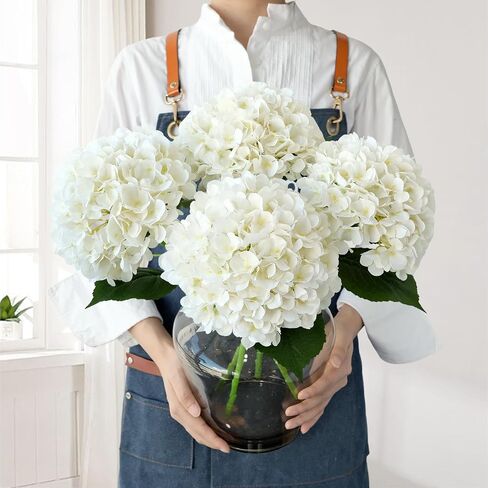 White Hydrangea Artificial Flowers, 4Pcs 22" Large Lifelike Faux Silk Flowers, Full Fake Artificial Hydrangeas with Stems for Bouquet Table Centerpieces Home Outdoor in Saudi Arabia