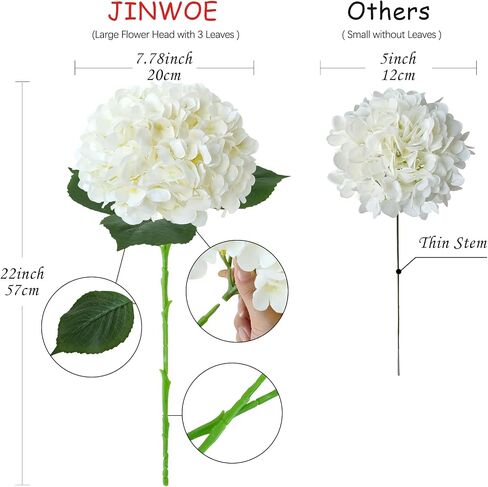 White Hydrangea Artificial Flowers, 4Pcs 22" Large Lifelike Faux Silk Flowers, Full Fake Artificial Hydrangeas with Stems for Bouquet Table Centerpieces Home Outdoor in Saudi Arabia