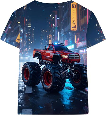 Tkria Boy T-Shirt 3D Graphic Shirt Monster Truck Print Crewneck Cool Short Sleeve Shirt 3-10 Years in Saudi Arabia