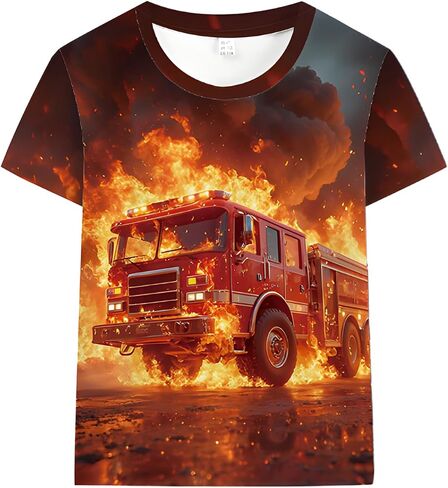 Tkria Boy T-Shirt 3D Graphic Shirt Monster Truck Print Crewneck Cool Short Sleeve Shirt 3-10 Years in Saudi Arabia