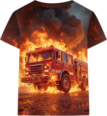 Tkria Boy T-Shirt 3D Graphic Shirt Monster Truck Print Crewneck Cool Short Sleeve Shirt 3-10 Years in Saudi Arabia