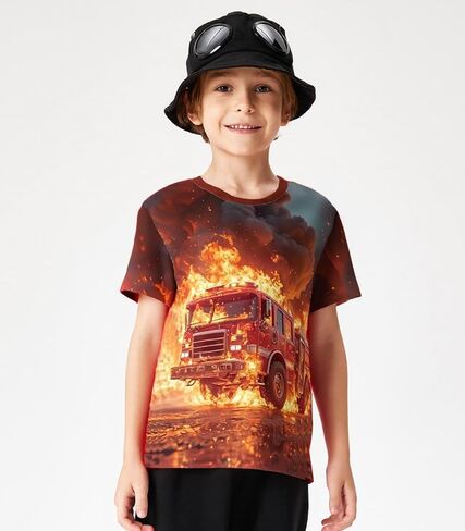 Tkria Boy T-Shirt 3D Graphic Shirt Monster Truck Print Crewneck Cool Short Sleeve Shirt 3-10 Years in Saudi Arabia