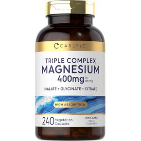 Carlyle Triple Magnesium Complex | 400 mg | 240 Capsules | Magnesium Malate, Glycinate & Citrate | Vegetarian, Non-GMO, and Gluten Free Supplement