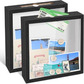 Shadow Box for Adventure Memory 12x12, 1.2in Deep Capacity Keepsakes Box Frame with Top Loading Slot for Travel Home Office Decor Keepsakes, Black 1pc