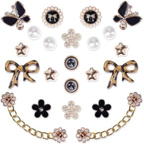 22 Pcs Bling Shoe Charms for Women, Rhinestones Flower Bling Chain Shoes Charms Accessories, Flower Pearl Butterfly Shoe Decoration for Clog Sandals, DIY Shoe Accessories for Party Favor
