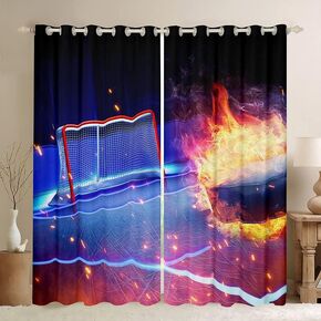 Feelyou Ice Hockey Curtains for Bedroom Living Room Hockey Player Kids Blackout Curtains Puck Hockey Darkening Dreapes Winter Sports Window Treatments 2 Panels, 42 x 63 Inch