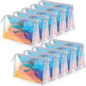 BESARTE 10 Pcs Holographic Makeup Bags Bulk, Mother's Day Gifts for Women Clear Portable Zippered Toiletry Bag Waterproof Cosmetic Bags Wedding Gifts for Bride Bridesmaids