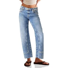 Cicy Bell Womens Straight Leg Stretchy Jeans High Waisted Front Seam Cropped Ankle Denim Pants with Pockets