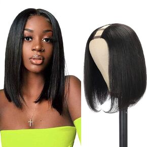Amella Hair 8inch U Part Bob Wig Human Hair Short Straight U Part Human Hair Wig Glueless Full Head Clip in Half Wig U Shape Wig 150% Density Bob Straight Human Hair Wig