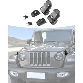 for JL JT Hood Latch Hood Catch with Lock for Jeep Wrangler JL JLU Gladiator JT 2018-2025+,Hood Catch Locking Accessories with USA Flag,ABS+Stainless Steel,Black