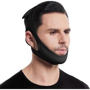 Anti Snoring Chin Strap, Comfortable Chin Strap for Sleeping Anti Snore Chin Strap, Adjustable and Breathable Jaw Strap for Sleep for Men or Women, Non-Stick Hair Anti Snoring Devices, Black
