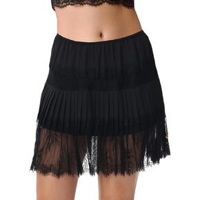 Womens Lace Pleated Skirts Flowy Y2K Style Floral Ruffled Lace Trim Mini Skirts with Lining