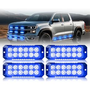 4PCS Amber Strobe Lights for Trucks, Sync Feature LED Emergency Strobe Grille Lights 12-24V Surface Mount Flashing Mini Grill Caution Hazard Warning Emergency Lights for Vehicles Cars