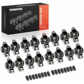 A-Premium 16pcs أسود أحادي الأسطوانة من الألومنيوم الأسود مع محامل الإبرة متوافقة مع Chevy SBC 350 ، 1.5 نسبة ، 7/16 "