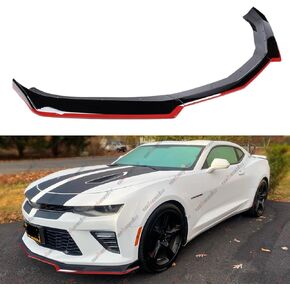 Front Lip Compatible with 2016-2024 Chevy Camaro LT LS RS SS, Red Line Air Dam Lower Chin Spoiler Splitter Fit for 16-24, Protection Body Kit (Glossy Black)