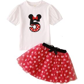 CM C&M WODRO Toddler Kid Birthday Girl Outfit 2nd 3rd 4th 5th 6th 7th Birthday Shirt + Polka Dot Tutu Skirt Set Party Gifts