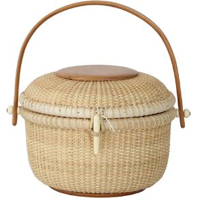 Circular Nantucket Evening Bag handbag Covered Baskets Are Handy Hardwood Swing handles Cane-on-cane weave
