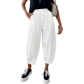 Cicy Bell Women's Summer High Waisted Baggy Pants Casual Cotton Harem Capris Slacks with Pockets