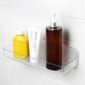 Plastic Wall Mount Organizer, Clear Adhesive Storage Box Organizer No Drilling Hang Walls/Doors for Kitchen, Bathroom, Bedroom, Cabinet, Office, Craft Room (Long Size)