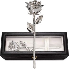 Forever Rose Real Rose Dipped in Platinum, Handcrafted Preserved Rose in Luxury Leather Display Case with LED Light, Romantic Gift for Her, Elegant Keepsake for Anniversary, Birthday, or Any Occasion