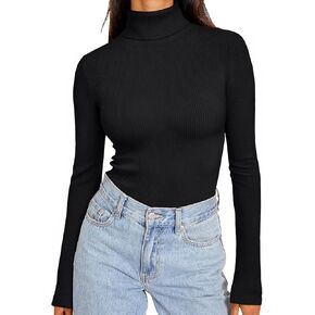 Lillusory Womens Turtleneck Subbed Sevents متماسكة النحيف Fit Tops Pullover Tops Long Sleeve Fall Fashion Complements 2025