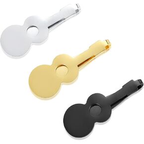STJARNA Guitar Tie Clip Set Stainless Steel Silver Gold Black Tie Bar for Men Unique Gift Box