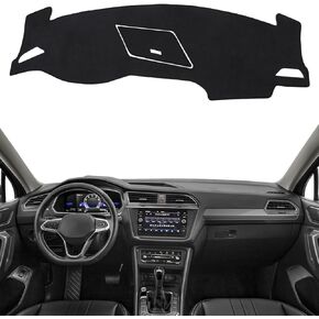 Dash Cover for Volkswagen Tiguan 2018-2024 2025 Accessories Black Flannel Dashboard Cover Mat Car Dashboard UV Sun Protection