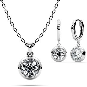 Moissanite Bezel Set Necklace 1 Ct Drop Earrings 1 CTW (0.5 Ct Each) Set